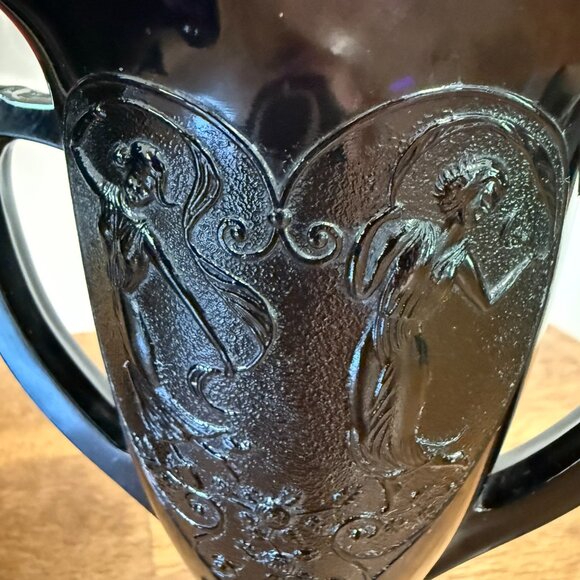 Black Amethyst Art Deco Style Trophy Vases Etched Floral and Dancing Nymph Decor - Picture 8 of 8